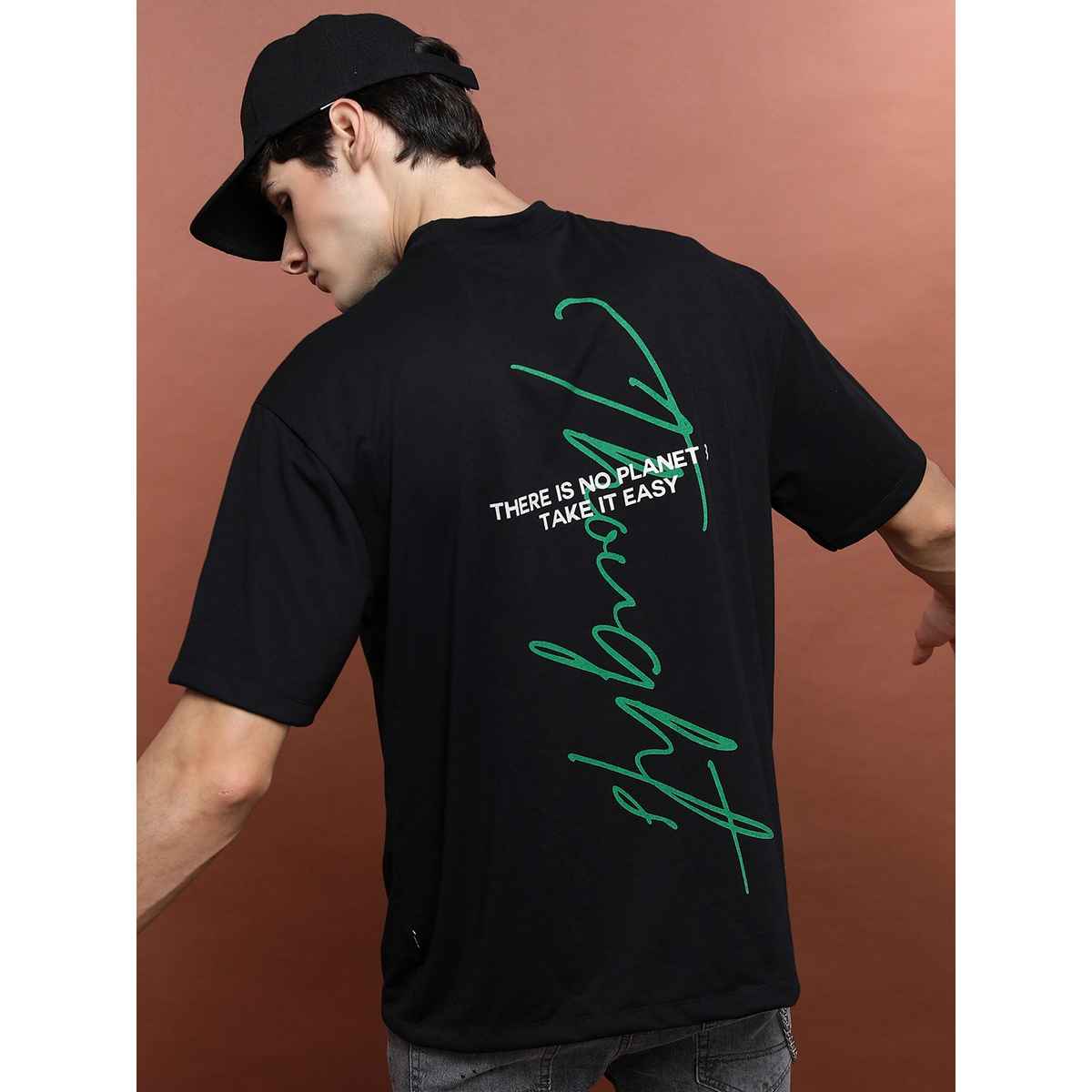 Highlander Men's Typography Printed Drop Shoulder Oversized T-shirt - Black | L