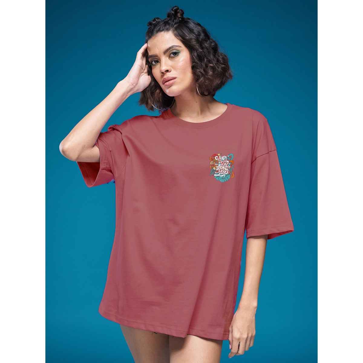 Smartees Women's Oversize Printed T-shirt | WW - 2030 | Onion Pink - XL