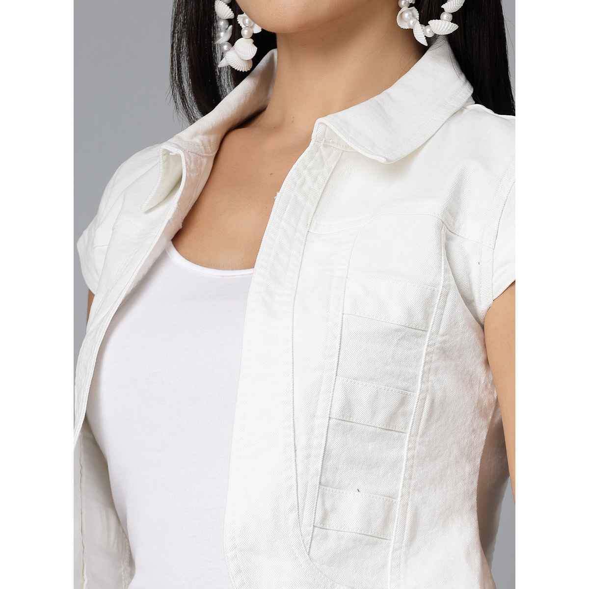 Style Quotient Women Denim Open Front Regular Shrug | S | SS23SQBUBBLY - Off-White