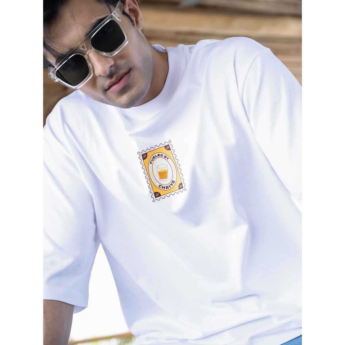 Bonorganik Men's Generic Oversize Front Print T-shirt | BON12030 | White - M