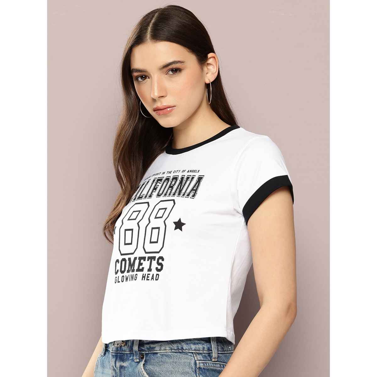 Dillinger Women's Short Sleeve Boxy Cropped Printed T-shirt | White - S