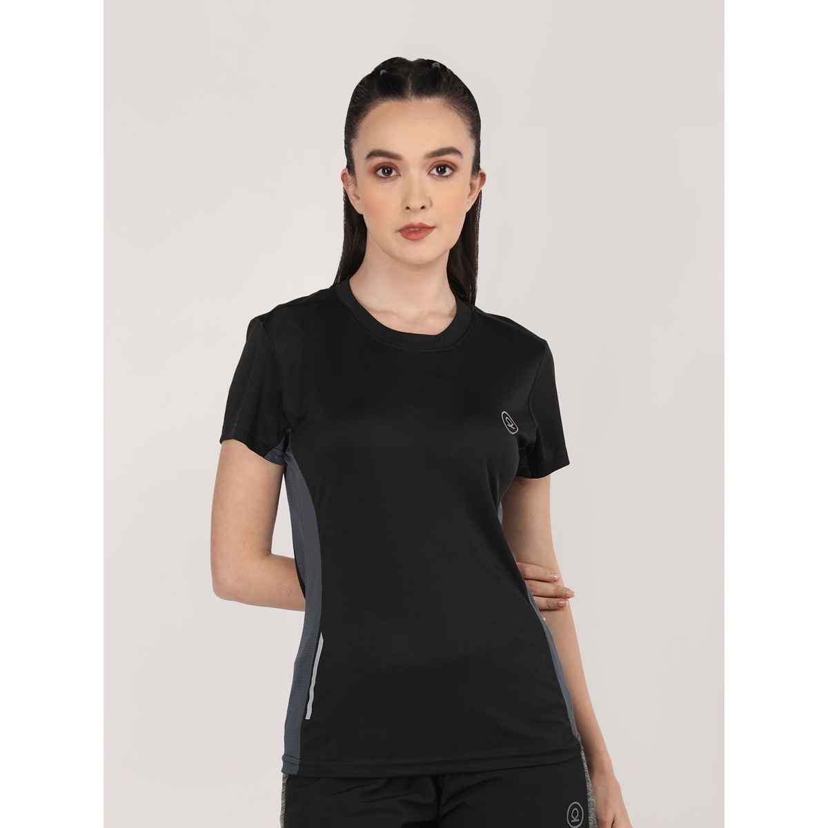 Chkokko Women's Round Neck Dry Fit Gym Sports T-shirt | Black - M
