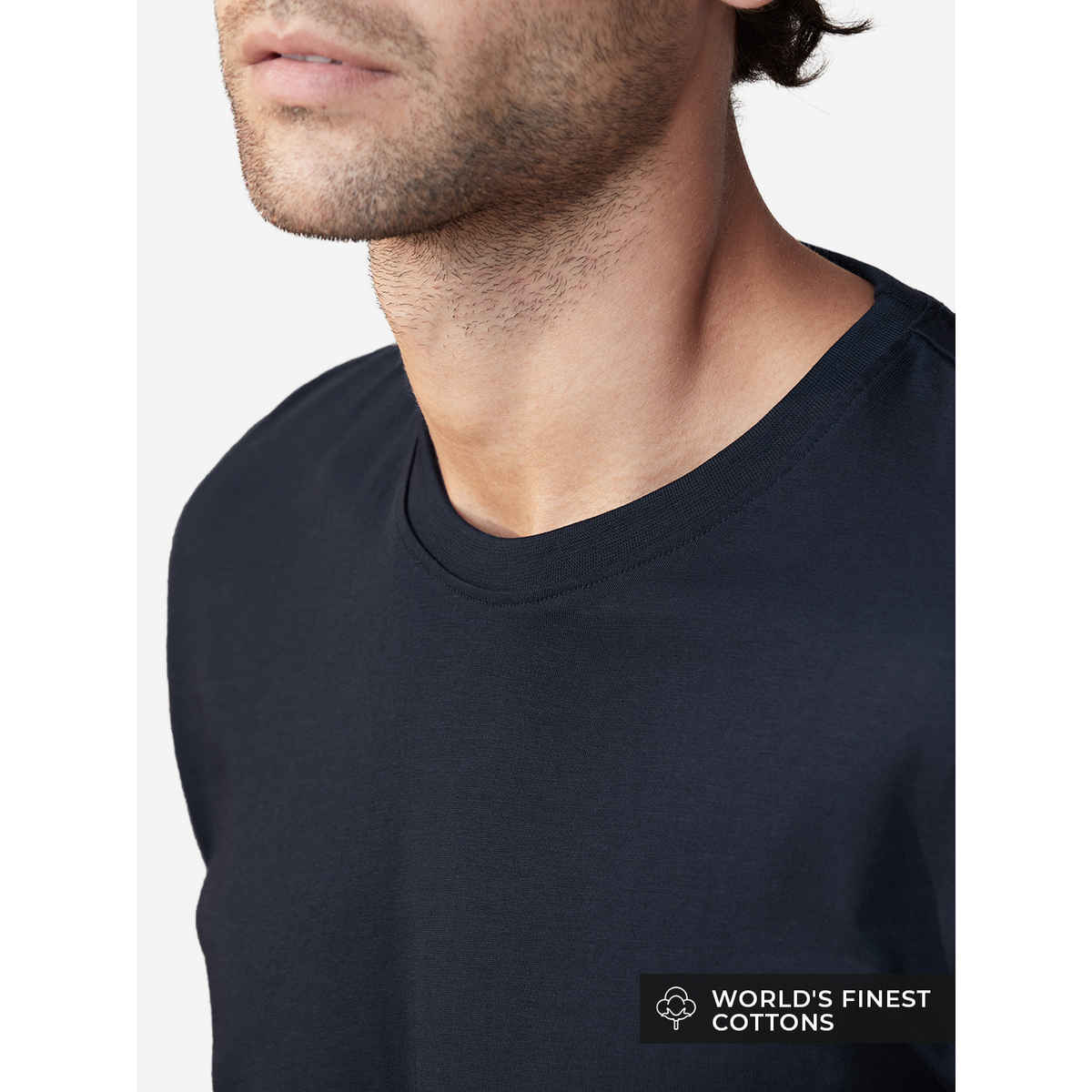 The Souled Store Men's Regular Supima- Navy Blue Supima T-shirts | L