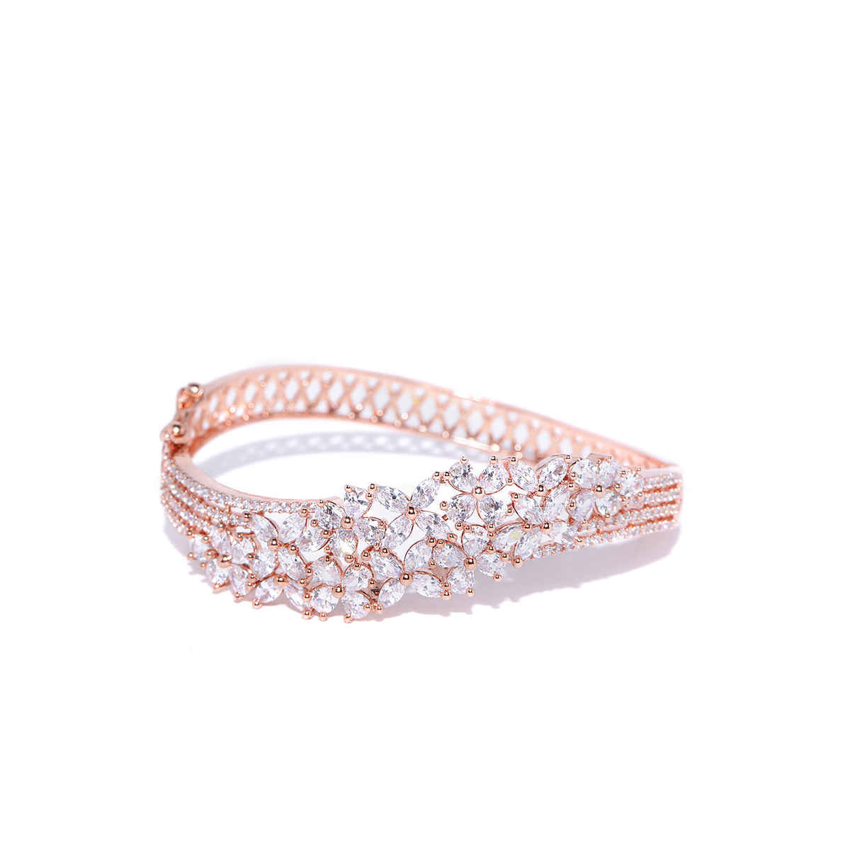 Priyaasi Rose Gold-Plated American Diamond Studded Floral Bracelet