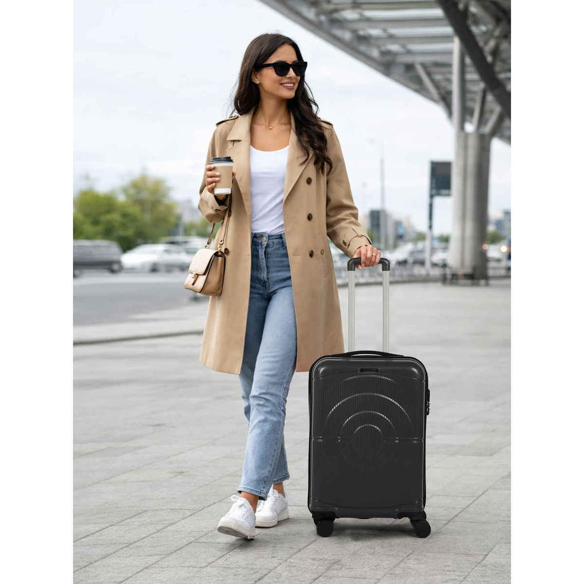 Teakwood Textured PP 40 L Retractable Hard Luggage | Grey - 55 cm