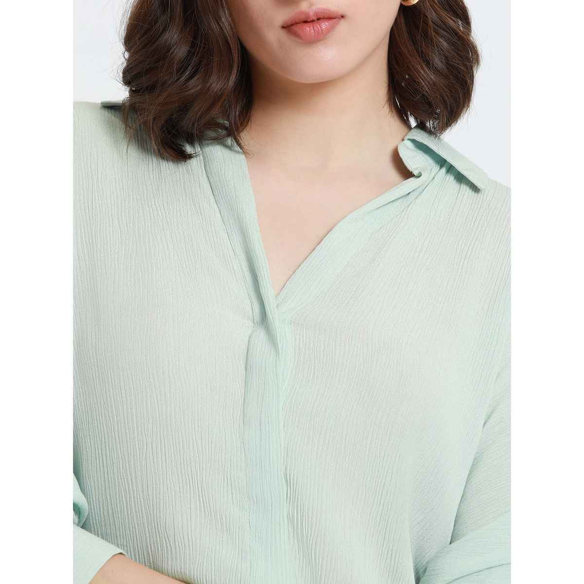 DL Women's Oversized Crepe Casual Shirt | DLWSHW23011 | Mint Green - XL