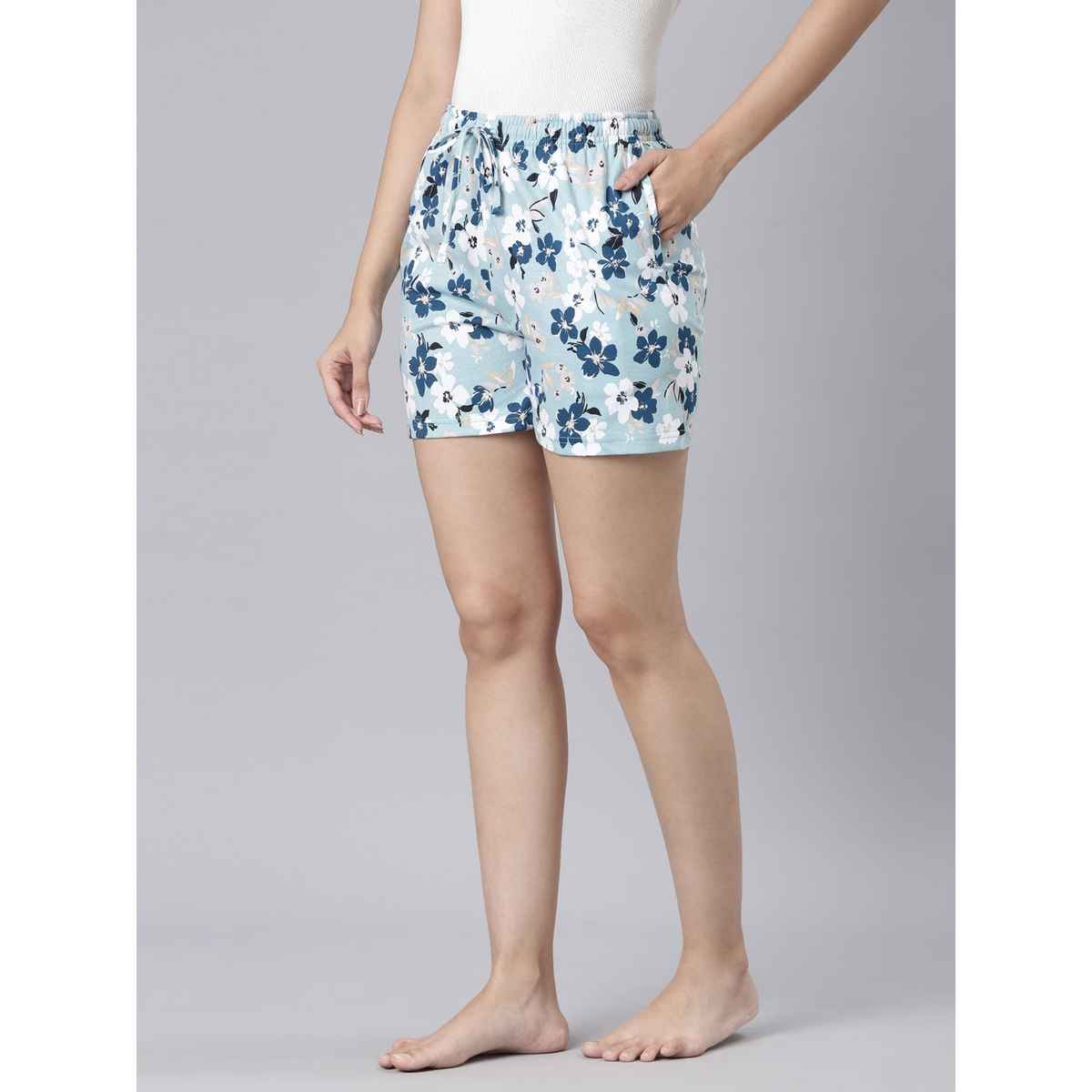 Go Colors Women's Printed Cotton Knit Lounge Shorts | Blue - XXL