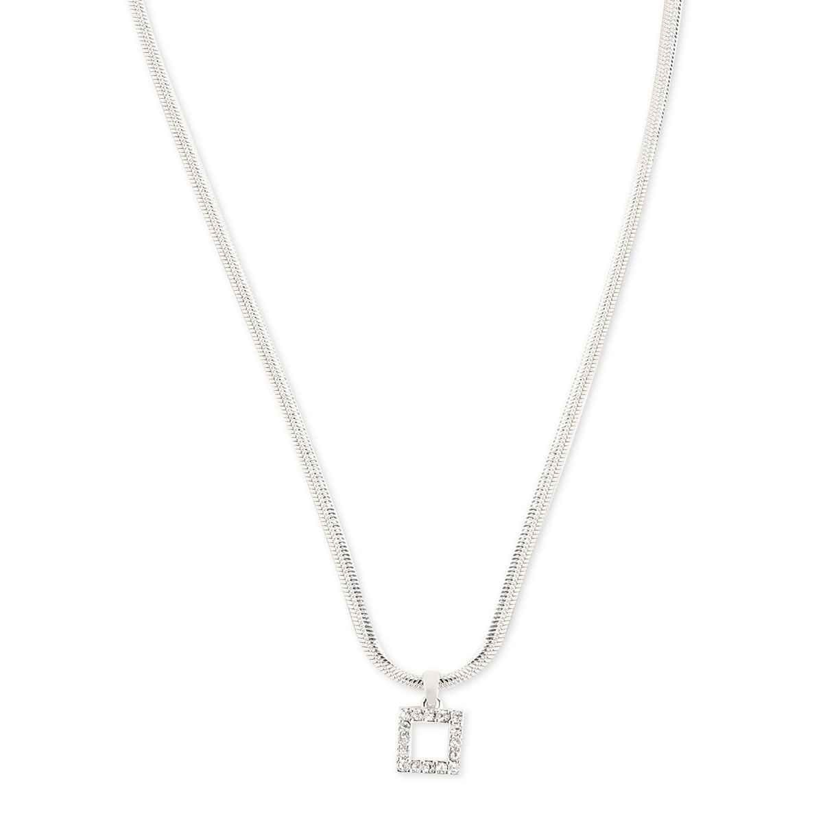 Accessorize London Women's Silver Snake Chain Crystal Square Pendant - Silver