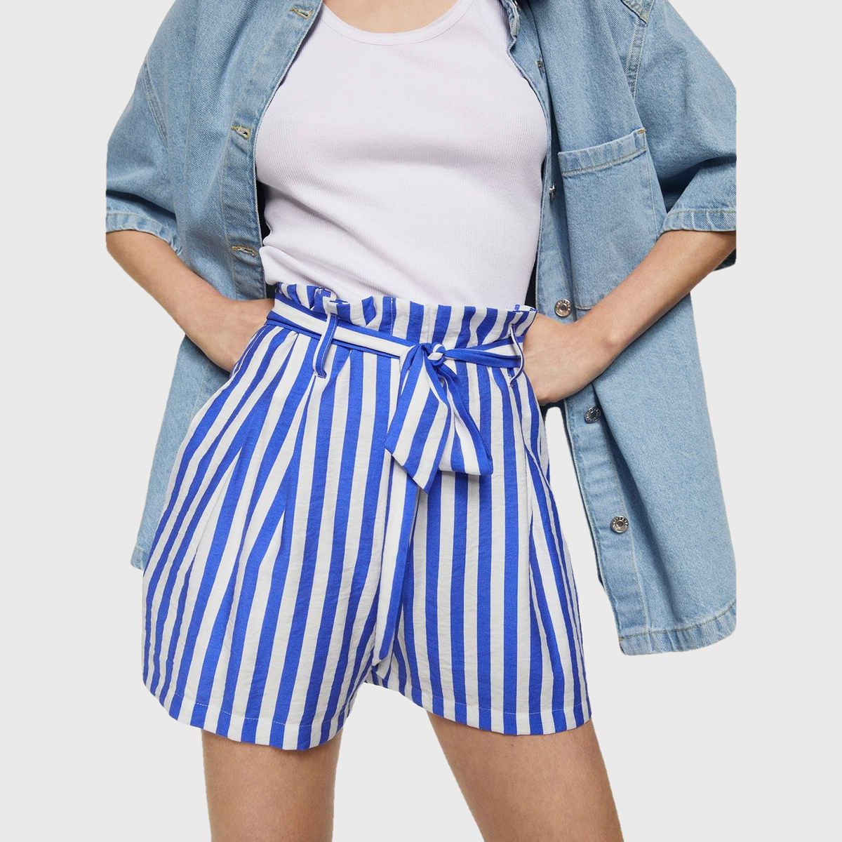 Luxrio Women's Shorts Cotton Striped Shorts | WMNSHORTSSTRP | Blue - S
