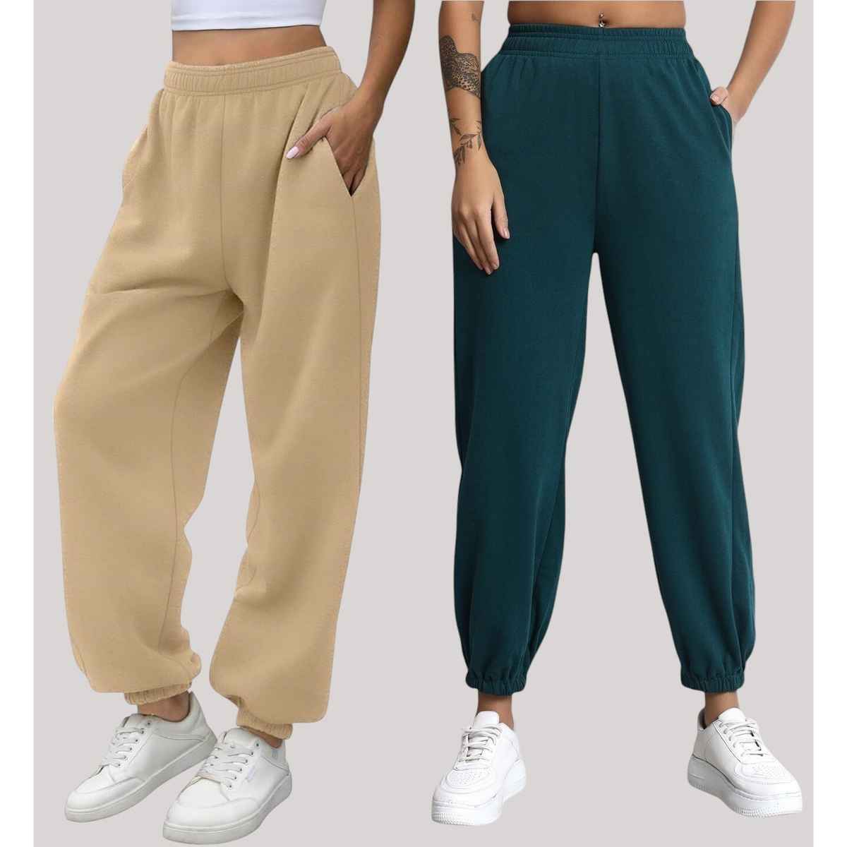 Q-rious Women's Cozyflex Joggers | Plaz-CARGO-2c | Beige & Teal - 30