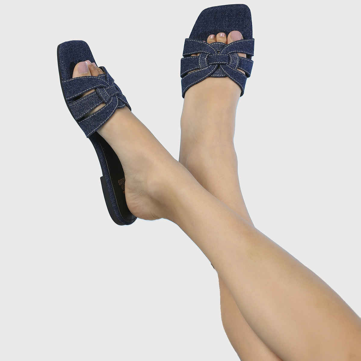 Tao Paris Denim Open Toe Flats Women's Dark Blue | UK3