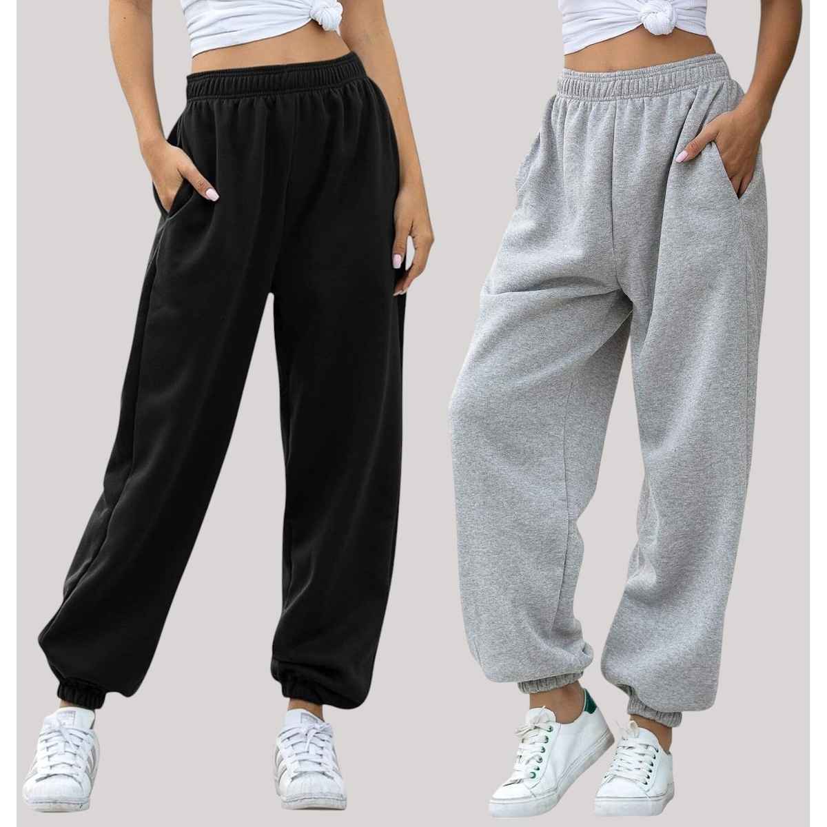 Q-rious Women's Cozyflex Joggers | Plaz-CARGO-2c | Black & Grey - 28
