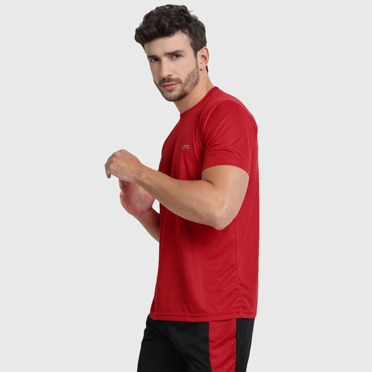 Ftx Men's Solid Round Neck Polyester Half Sleeve Casual T-shirt | Red | S