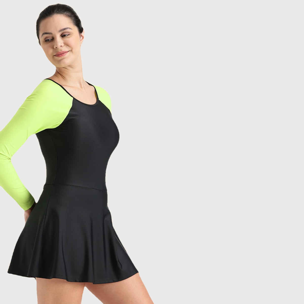 Boldfit Swimming Costume For Women One Piece Peplum Swimsuit Skirt Style Blackgreen - S