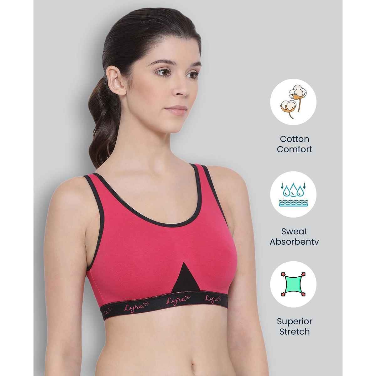 Lyra Women's Sports Bra Non Padded | Skin and Fuchsia - 34B