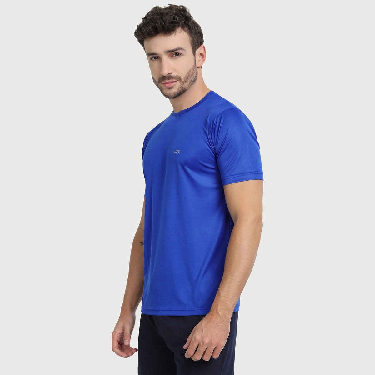 Ftx Men's Solid Round Neck Polyester Half Sleeve Casual T-shirt | Royal Blue | S
