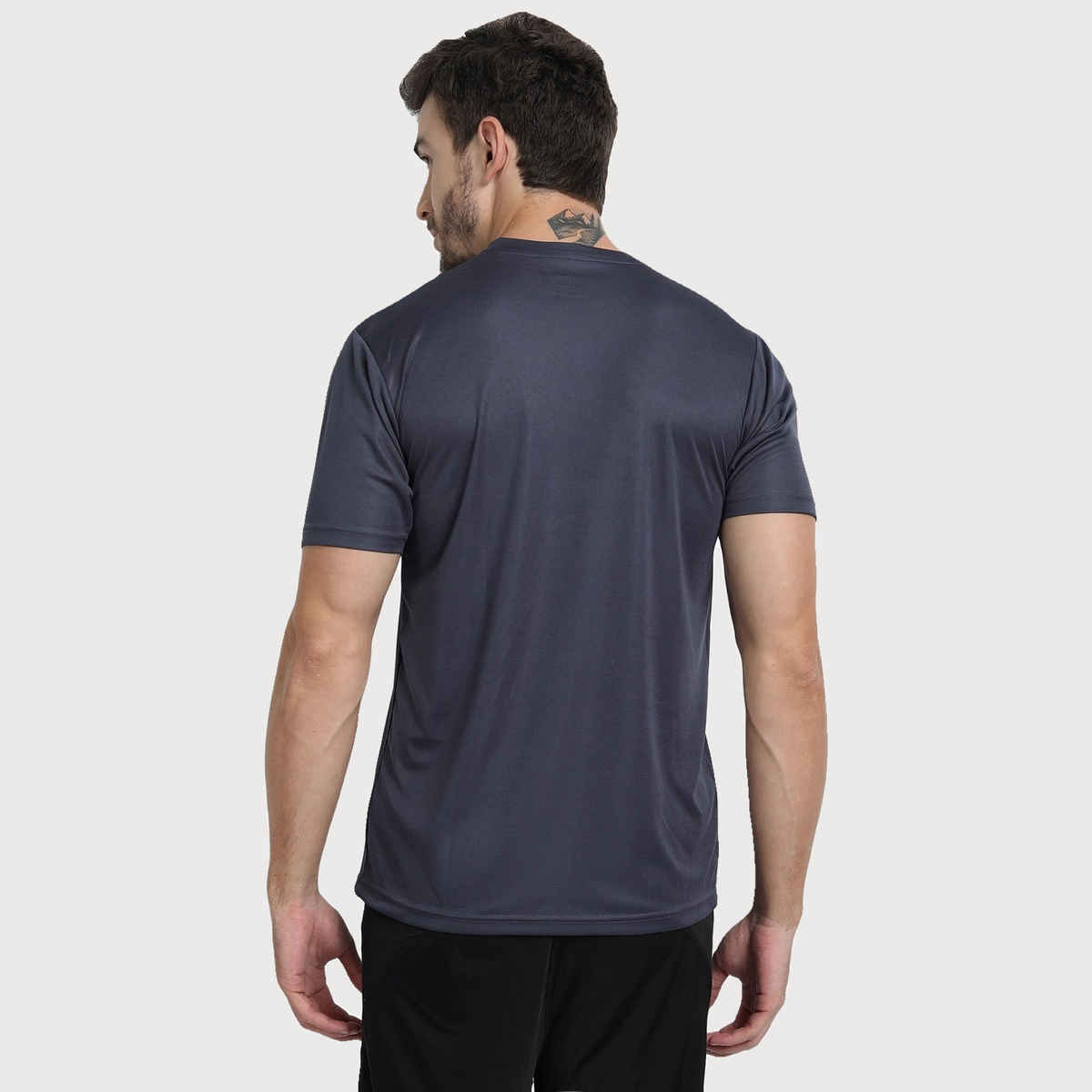 Ftx Men's Solid Round Neck Polyester Half Sleeve Casual T-shirt | Steel Grey | XL