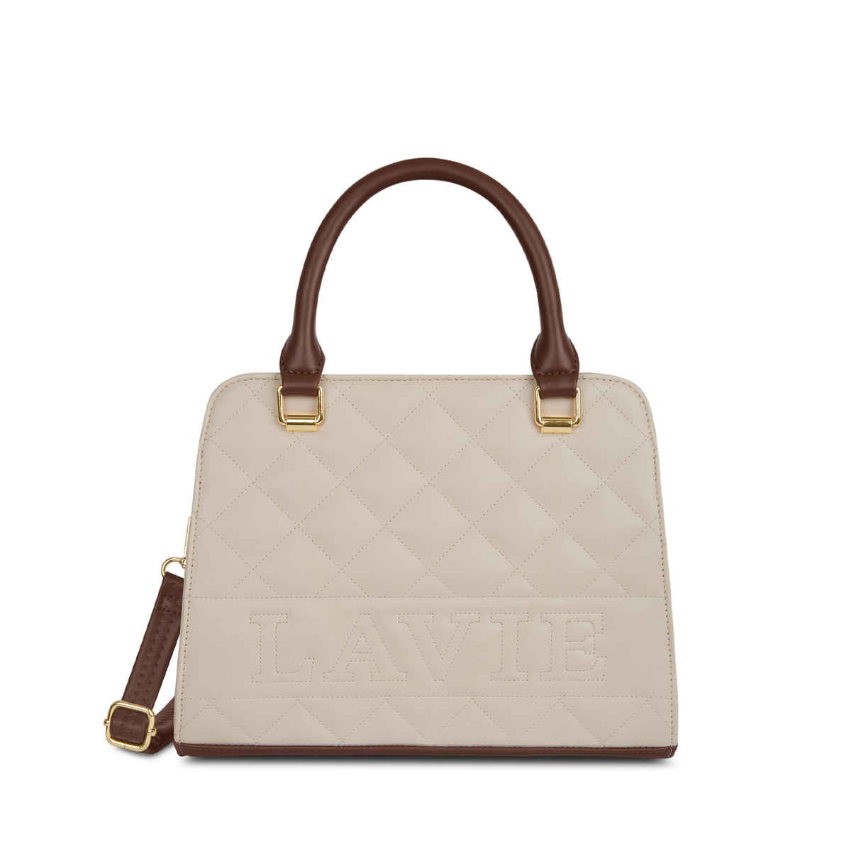 Lavie Womens Quilt Joanna Small Satchel Handbag Off White (1pc) & Pissara By Sukkhi 925 Sterling Silver Cubic Zirconia Finger Ring For Women (1pc) Combo