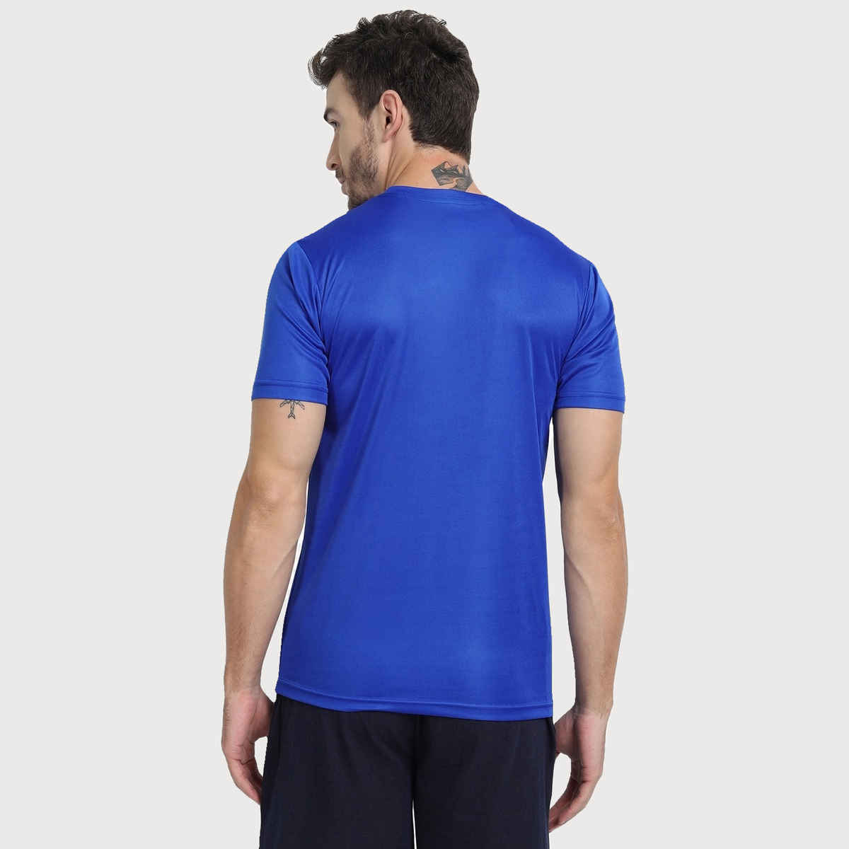 Ftx Men's Solid Round Neck Polyester Half Sleeve Casual T-shirt | Royal Blue | S