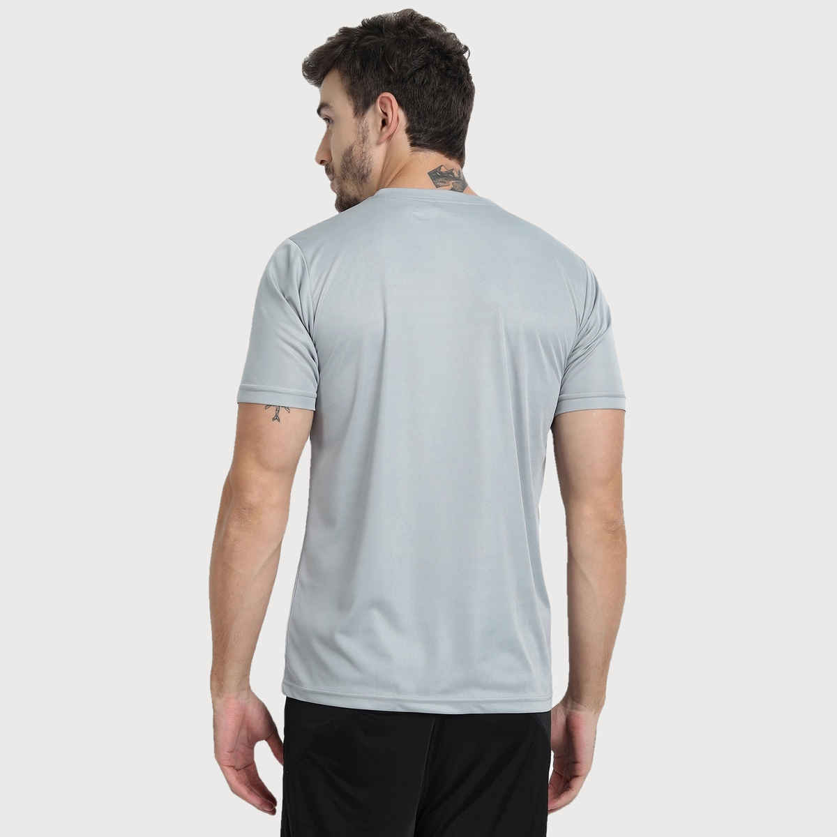 Ftx Men's Solid Round Neck Polyester Half Sleeve Casual T-shirt | Light Grey | M