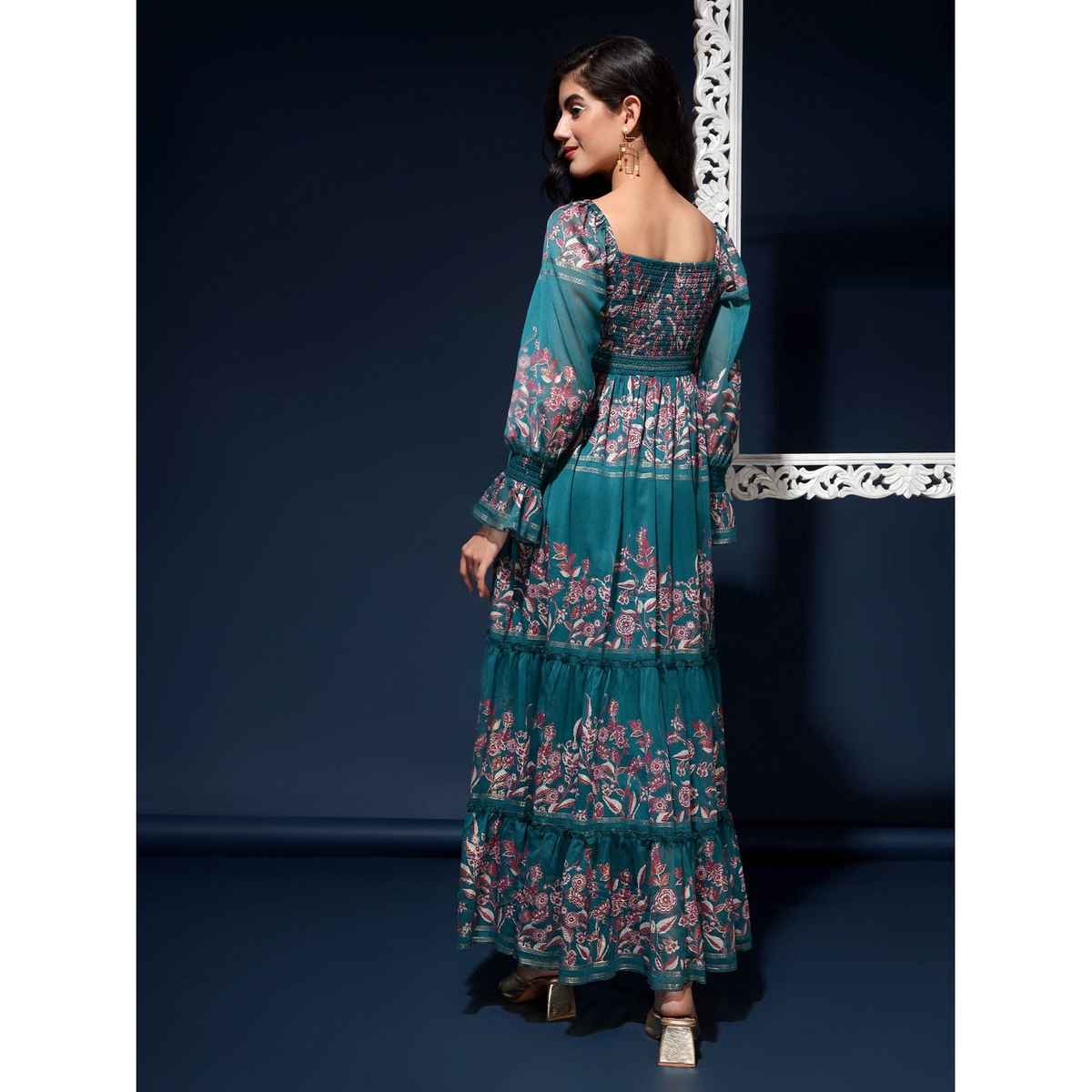 Wyshlist Women's Maxi Dress Bottled Blossoms Floral Chiffon | Bottle Green - S