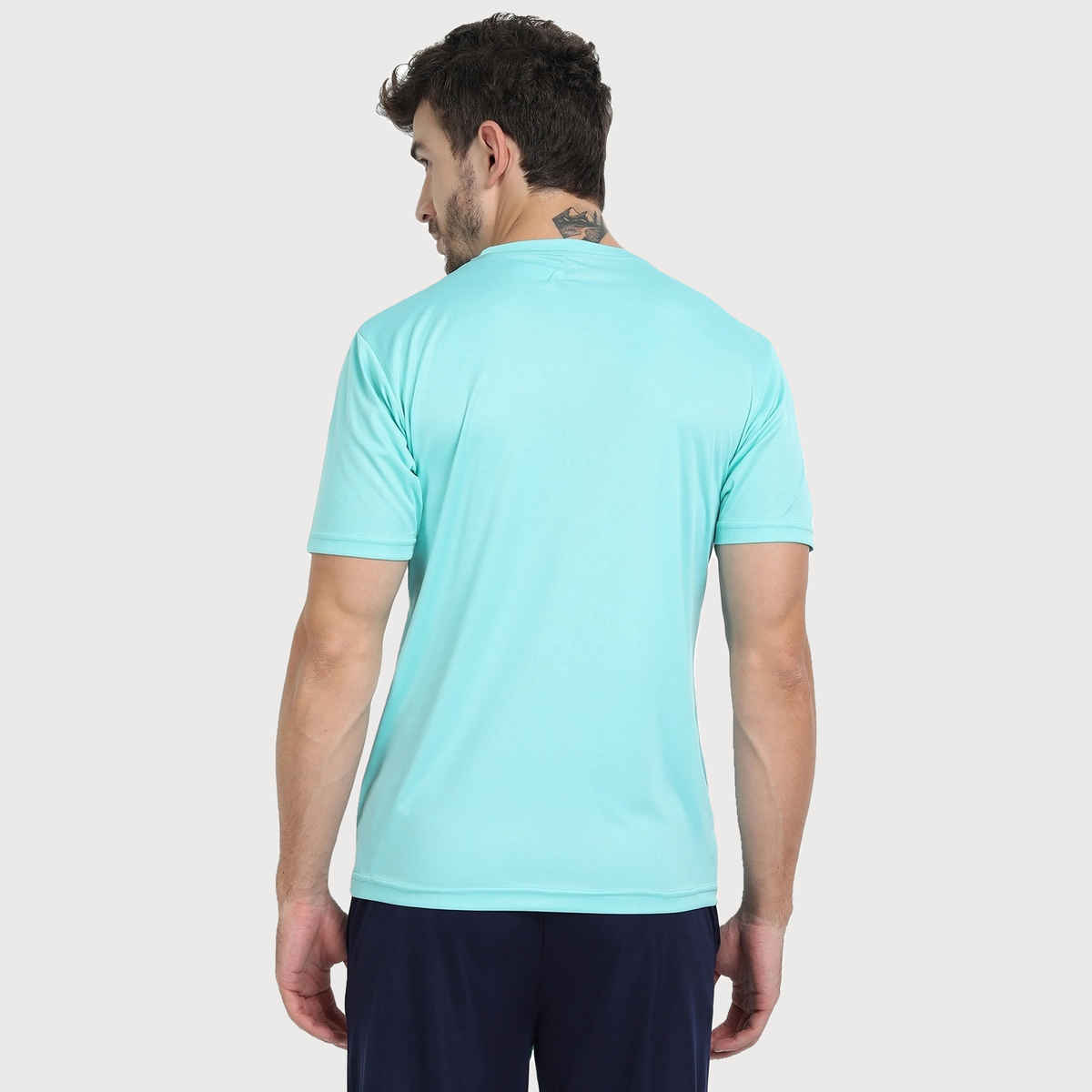 Ftx Men's Solid Round Neck Polyester Half Sleeve Casual T-shirt | Aqua | S