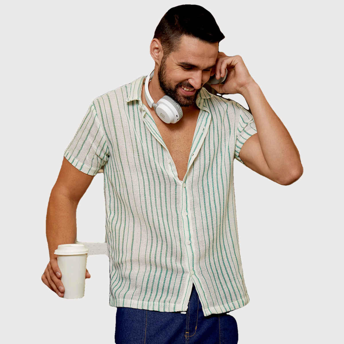 Campus Sutra Men's Unbalanced Striped Woven Shirt | White - M