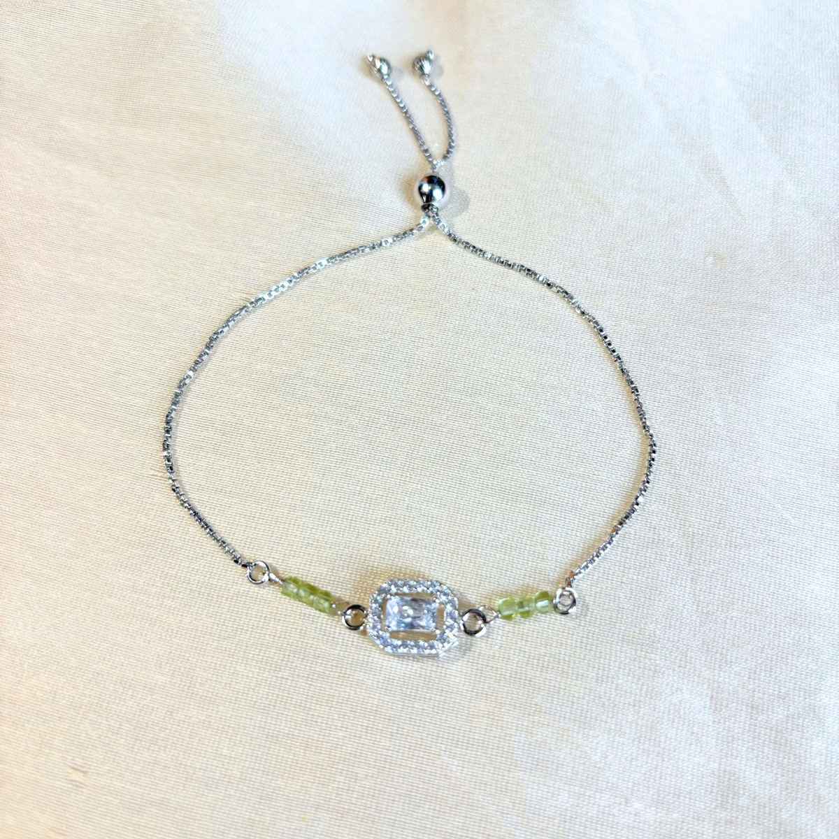 Bodh Gem and Crystals Peridot Silver Bracelet