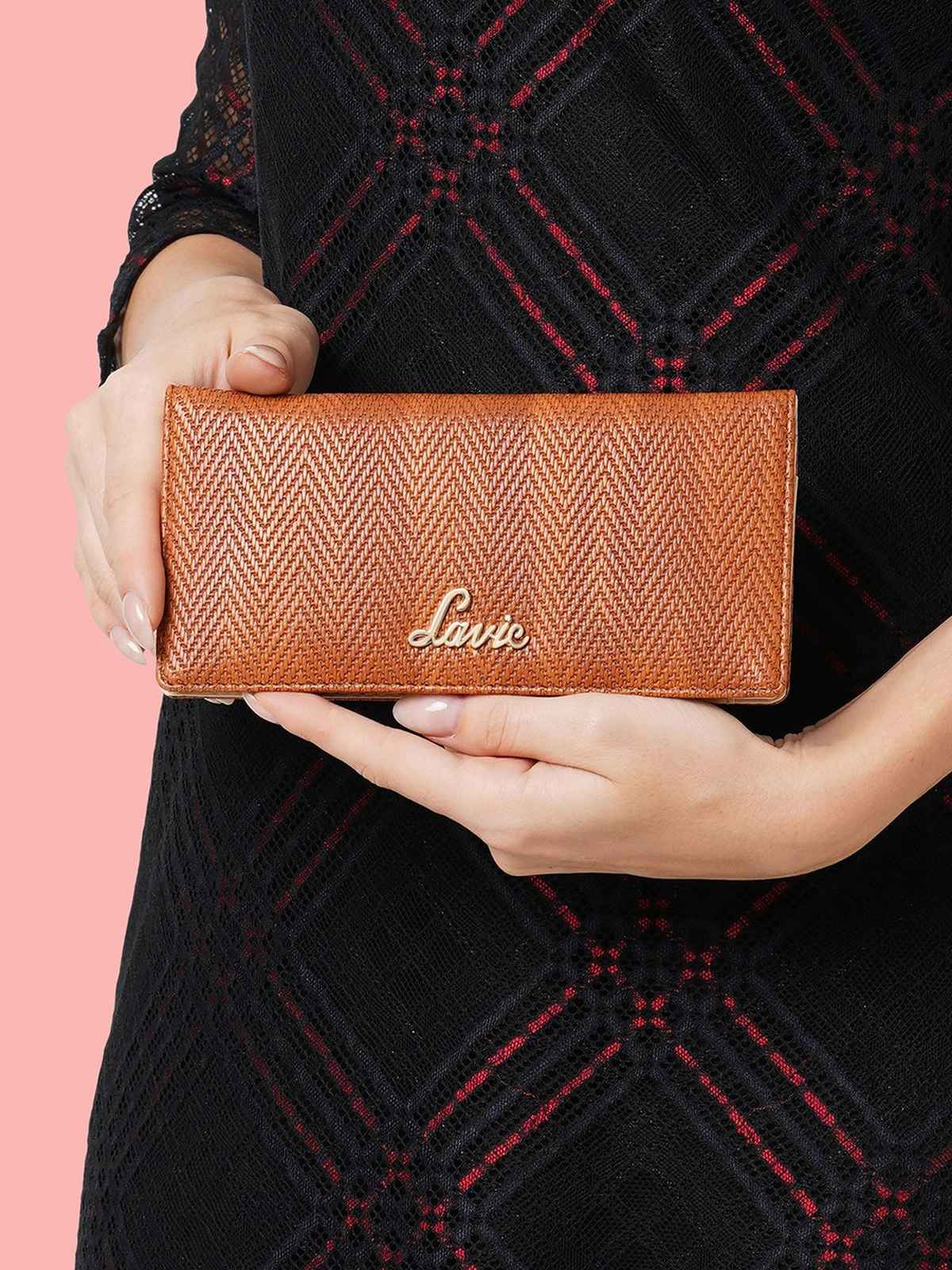 Lavie Herring Safain Women'S Bifold Clutches - Brown (1pc) & Accessorize London Women'S Preppy Sunglasses | Brown (1pc) & Sohi Peach Gold Plated Contemporary Drop Earrings (1pc) Combo