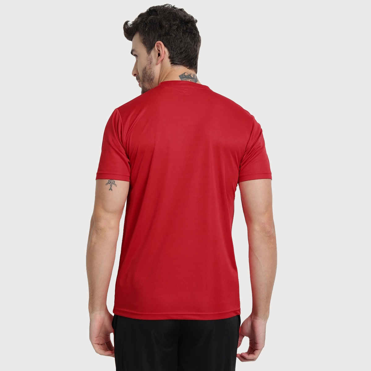 Ftx Men's Solid Round Neck Polyester Half Sleeve Casual T-shirt | Red | S