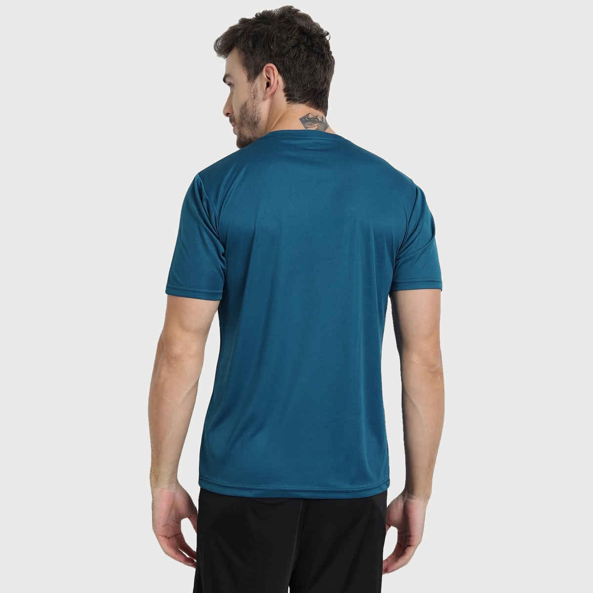 Ftx Men's Solid Round Neck Polyester Half Sleeve Casual T-shirt | Blue | S
