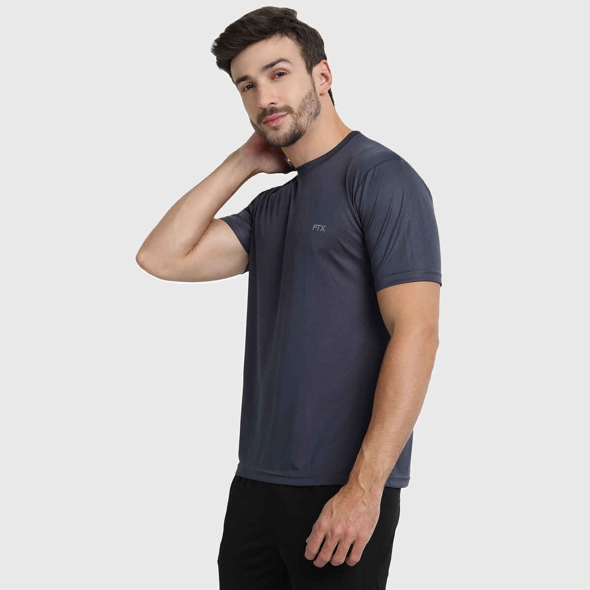 Ftx Men's Solid Round Neck Polyester Half Sleeve Casual T-shirt | Steel Grey | XL