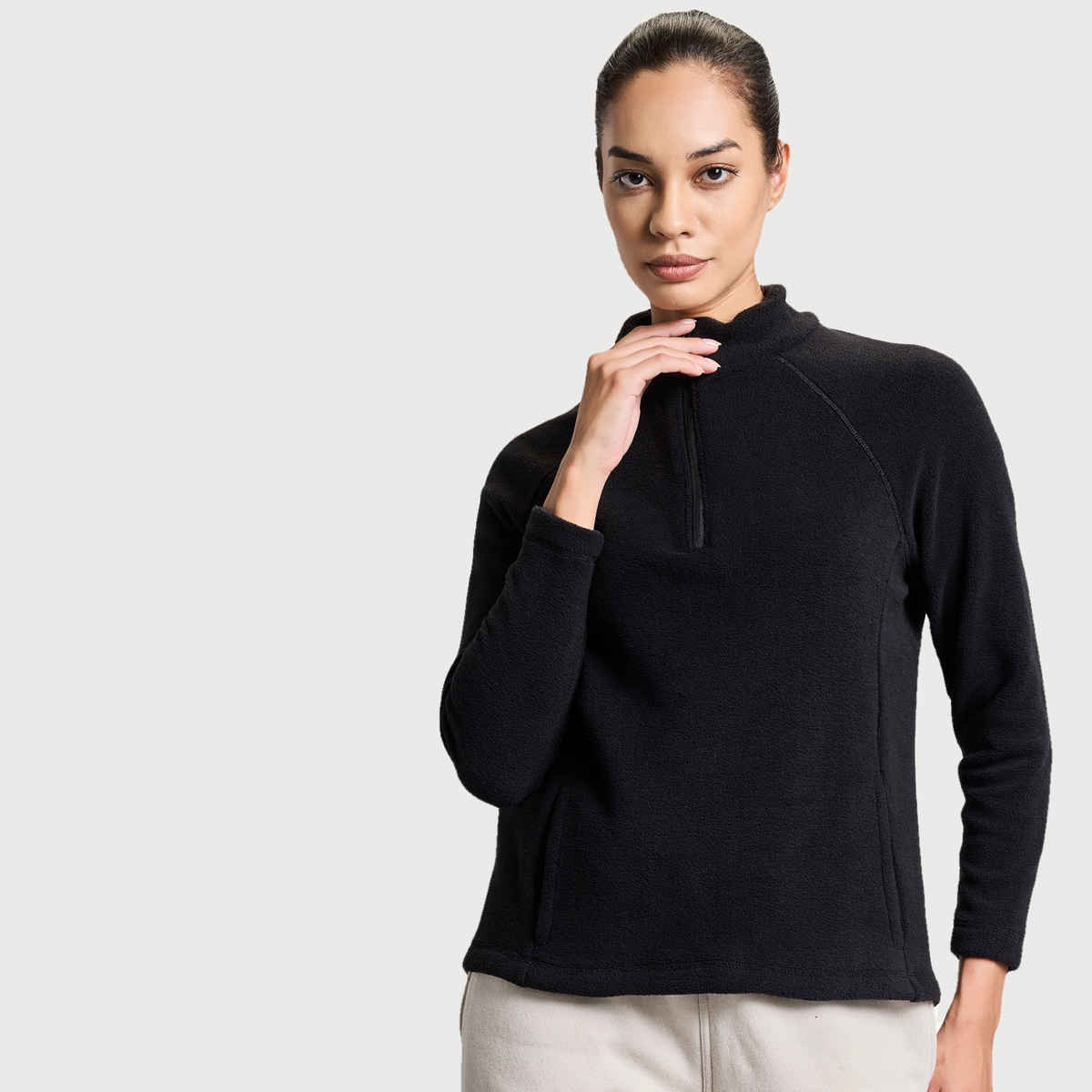 Boldfit Women's Sweatshirt Half Zipper Light Fleece Thermal Pullover | Aero Black - S