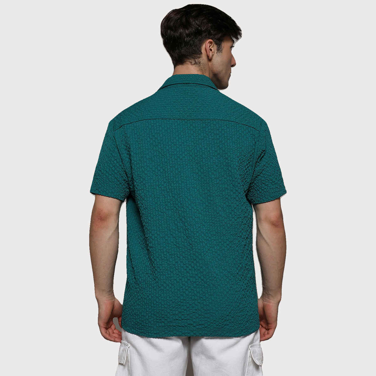 Campus Sutra Men's Creased Striped Shirt | Green - L