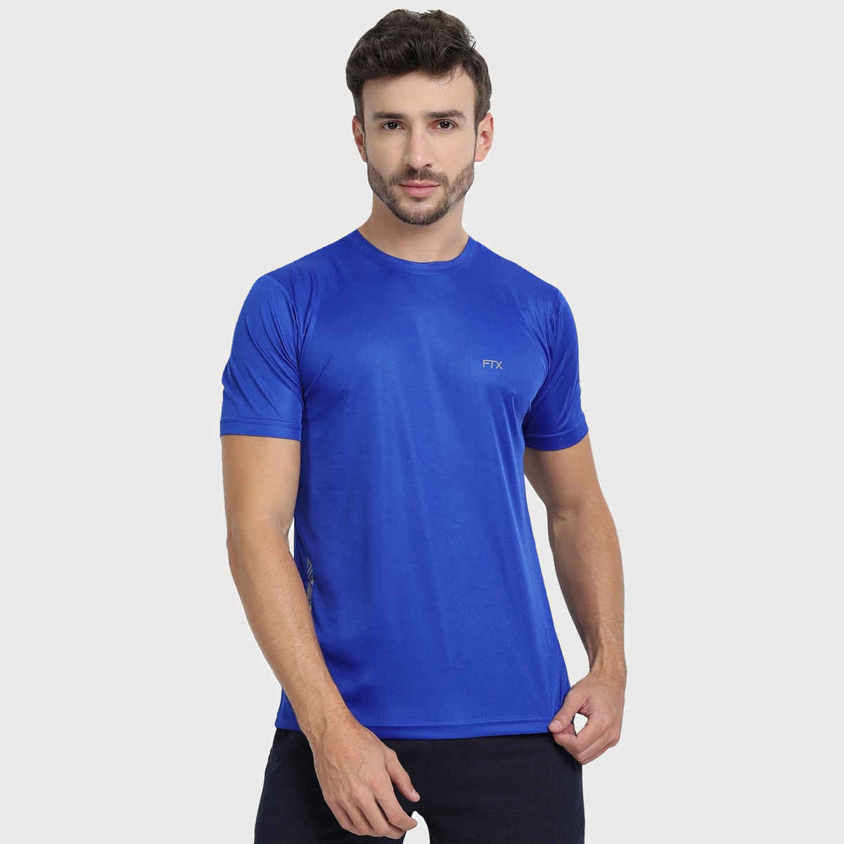 Ftx Men's Solid Round Neck Polyester Half Sleeve Casual T-shirt | Royal Blue | S