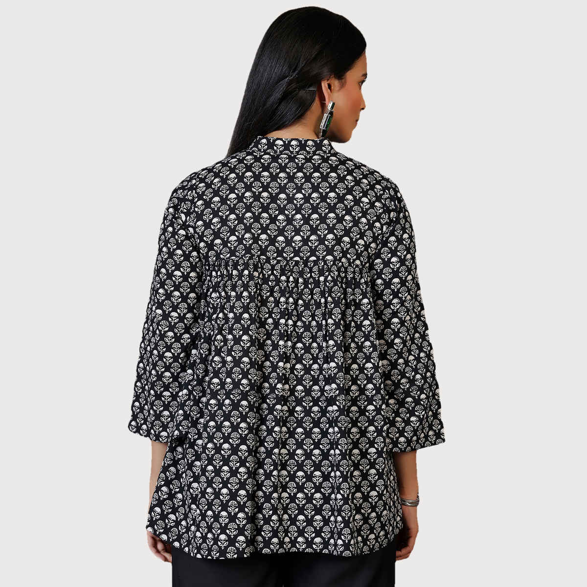 Libas Women's Printed Cotton A-Line Kurti | 29065 29065 | Black - S