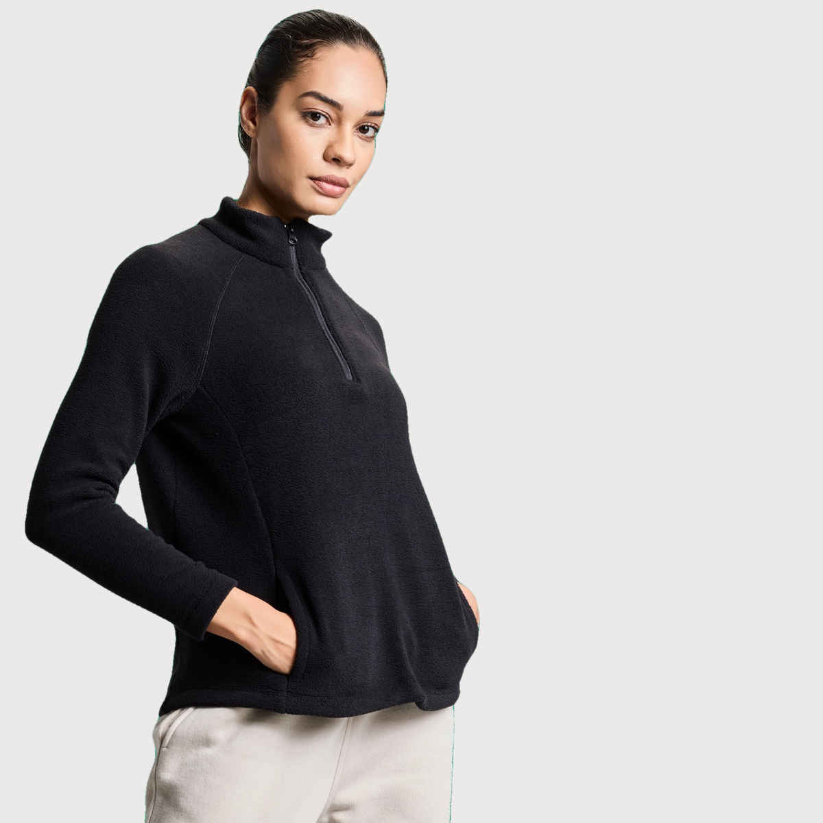 Boldfit Women's Sweatshirt Half Zipper Light Fleece Thermal Pullover | Aero Black - S