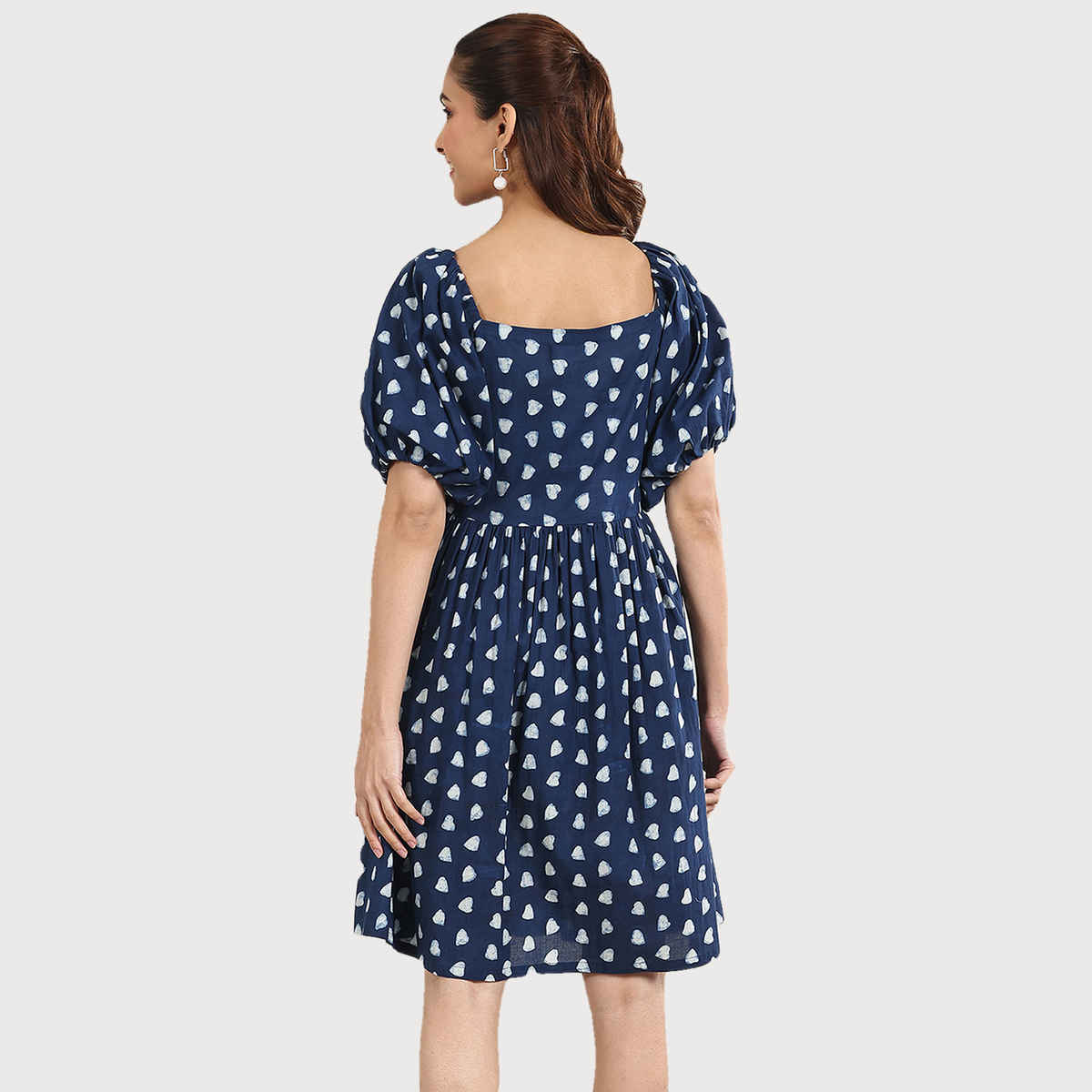 Libas Women's Printed Cotton Fit and Flare One Piece Dress | Indigo - S