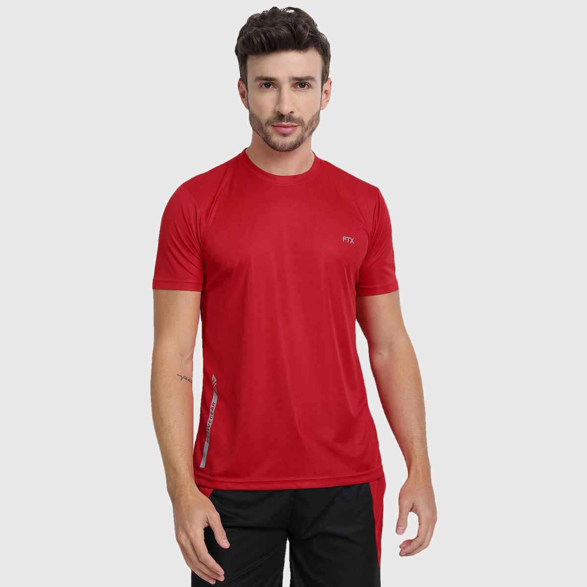 Ftx Men's Solid Round Neck Polyester Half Sleeve Casual T-shirt | Red | S