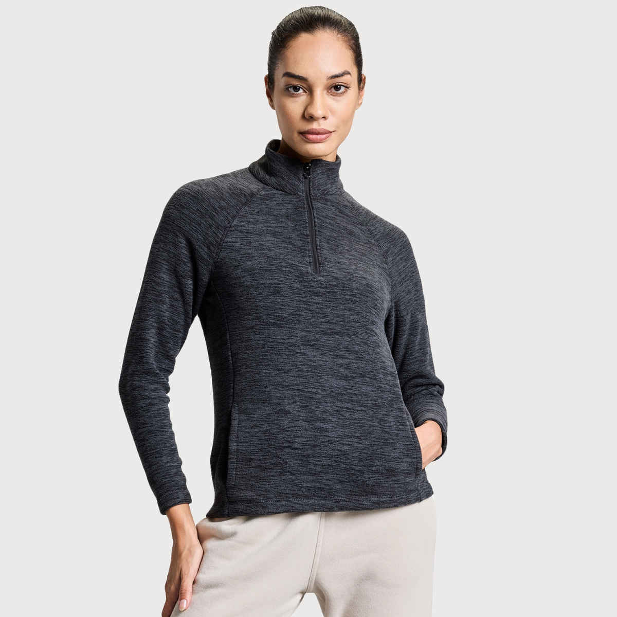 Boldfit Women's Sweatshirt Half Zipper Heavy Fleece Natural Insulation Anti Pilling | Grey - M