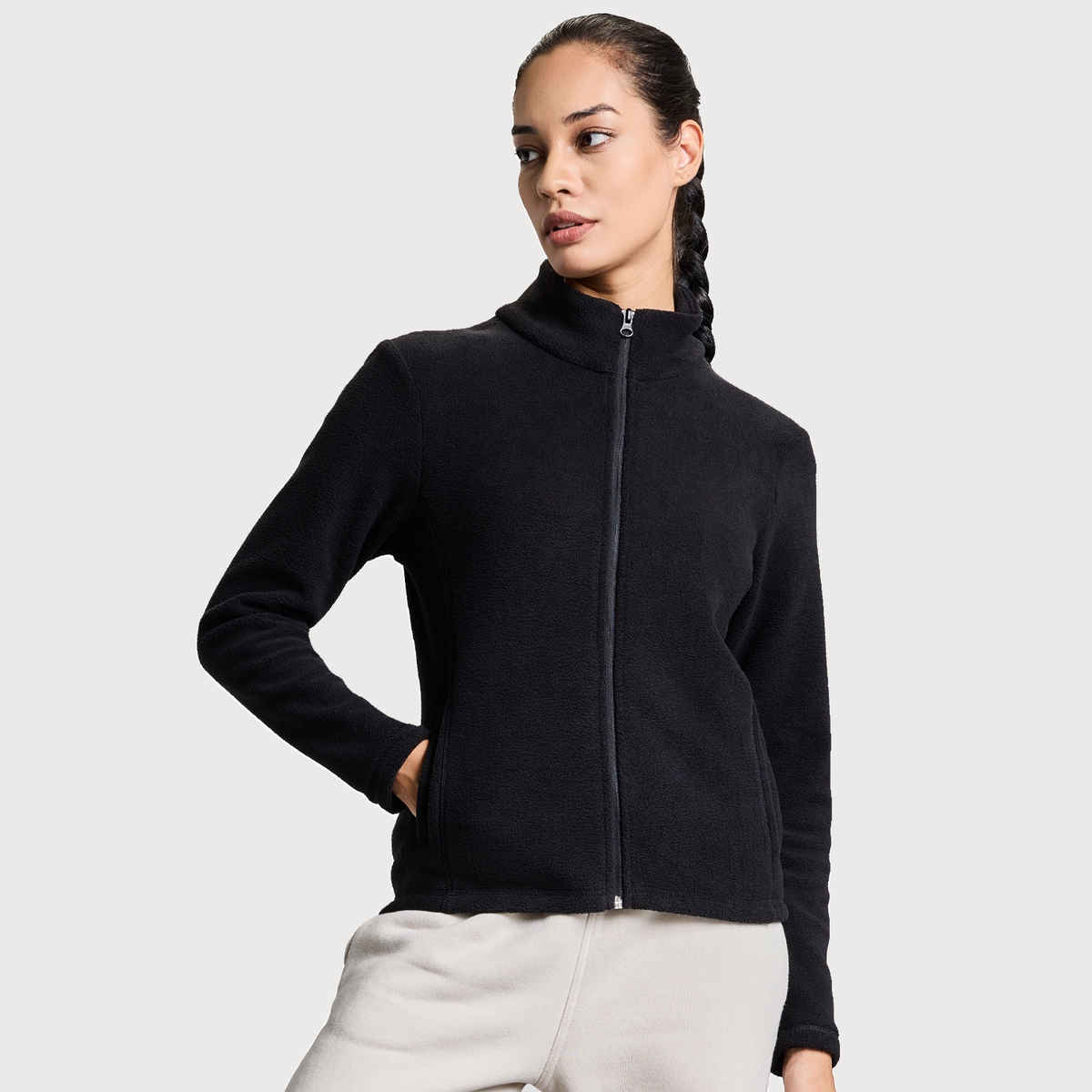 Boldfit Women's Sweatshirt Full Zipper Heavy Fleece Natural Insulation Pullover | Black - S