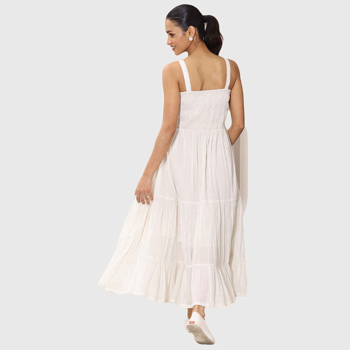 Libas Women's Solid Cotton Fit and Flare One Piece Dress | Off White - S