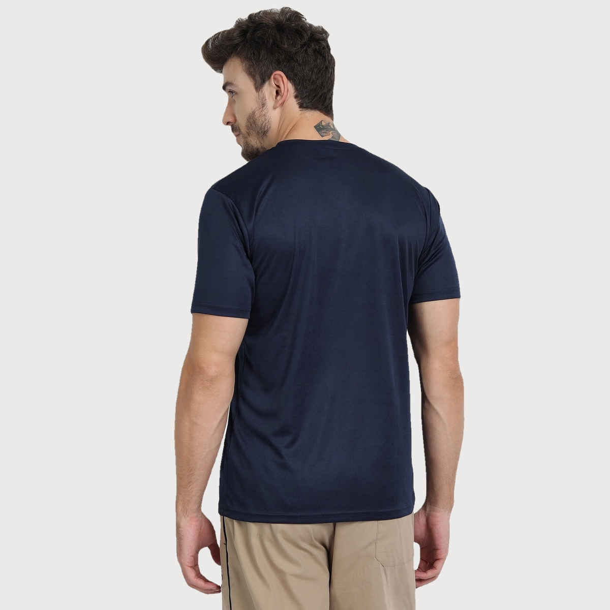 Ftx Men's Solid Round Neck Polyester Half Sleeve Casual T-shirt | Navy | S
