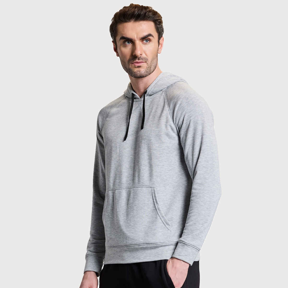 Boldfit Men's Hoodie Sweatshirt Soft Touch Raglan Sleeve Regular Fit Pullover | Grey - XL