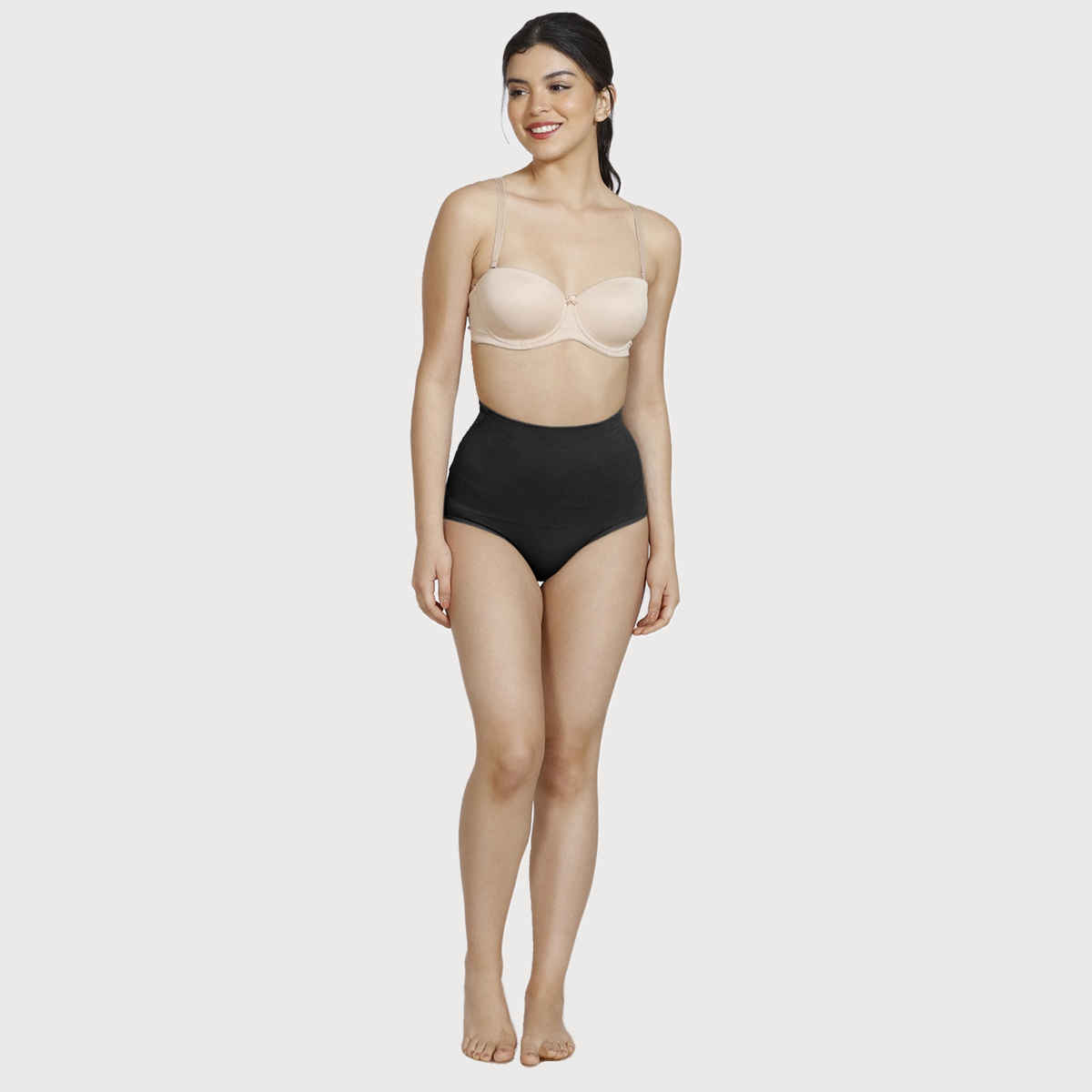 Zivame Women's Tummy Control Midwaist Hipster Panty | Black - L