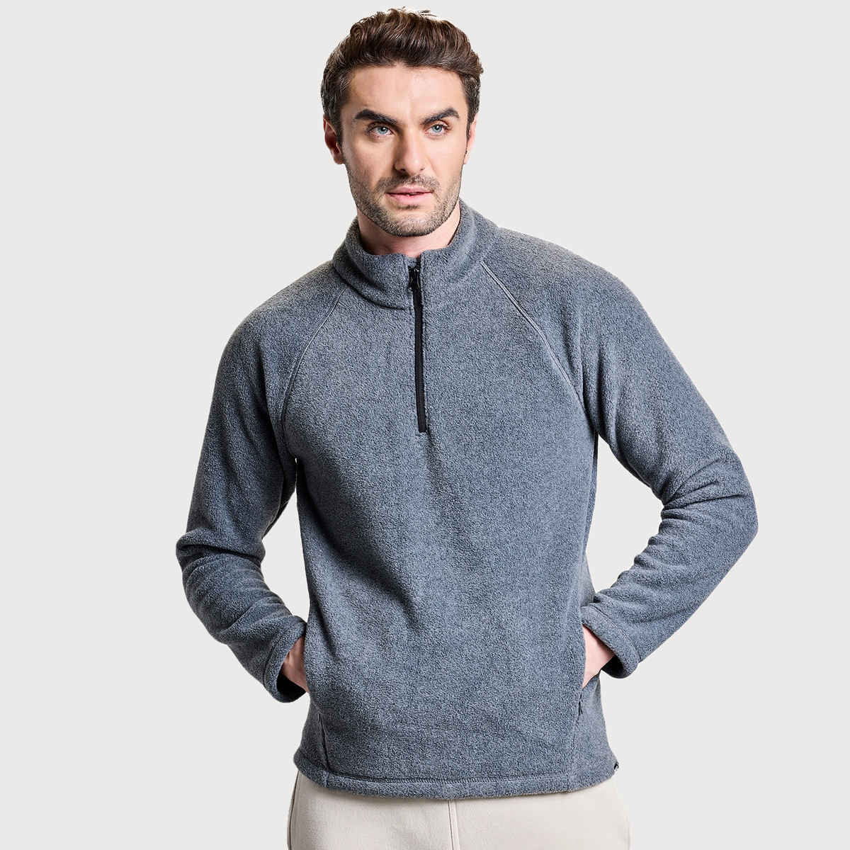 Boldfit Men's Sweatshirt Half Zipper Light Fleece Thermal Pullover Anti-Pilling | Aero Blue - S