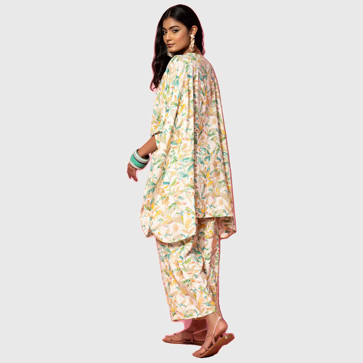 Libas Women's Printed Rayon Co-ords | Cream - M