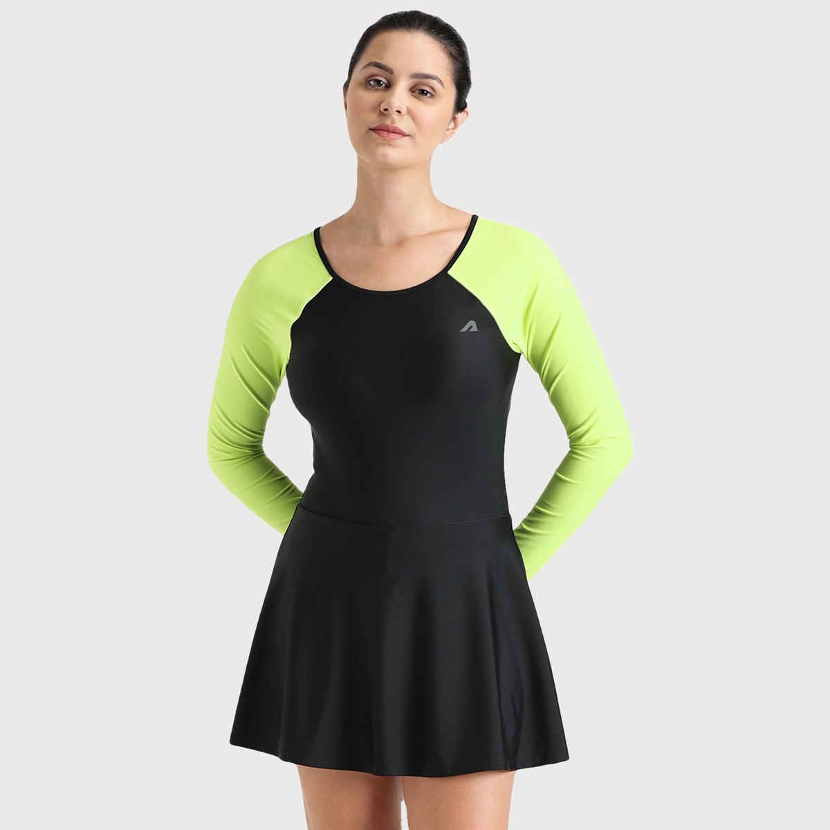 Boldfit Swimming Costume For Women One Piece Peplum Swimsuit Skirt Style Blackgreen - M