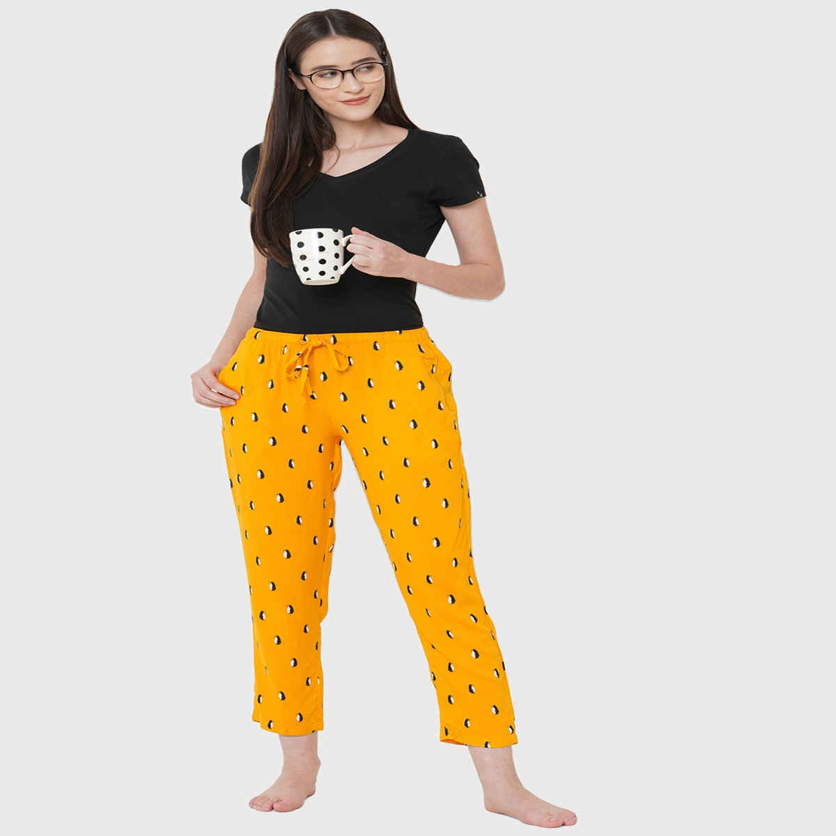Urban Scottish Women s USWPJ521 Penguin Printed Lounge Pyjama Pants | Mustard - L