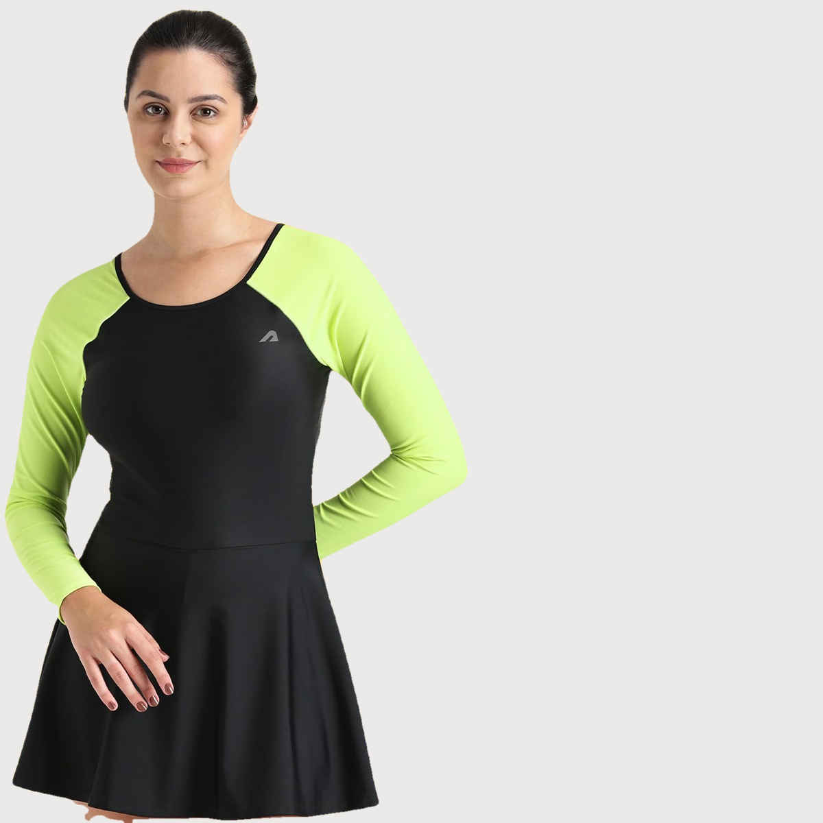 Boldfit Swimming Costume For Women One Piece Peplum Swimsuit Skirt Style Blackgreen - S